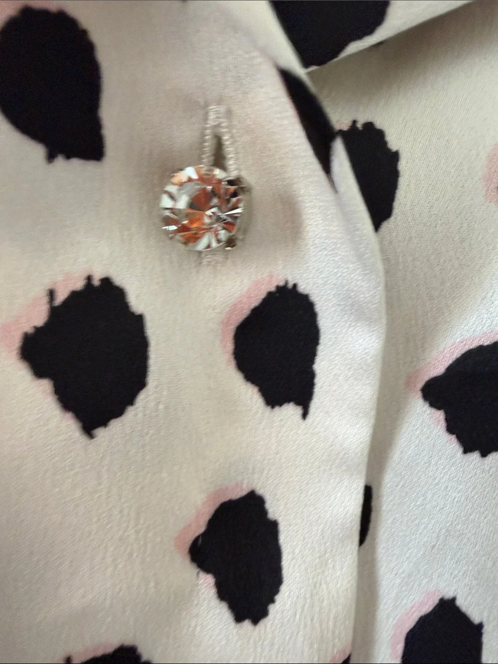 kate spade Black and White Polka-Style Print Blouse with Pink Accents